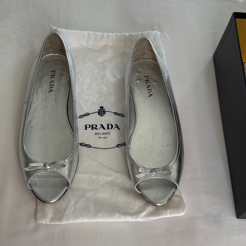 Rare Vintage Prada Early 2000s Silver Peep-Toe Women's Shoes size 41 - Picture 7 of 14
